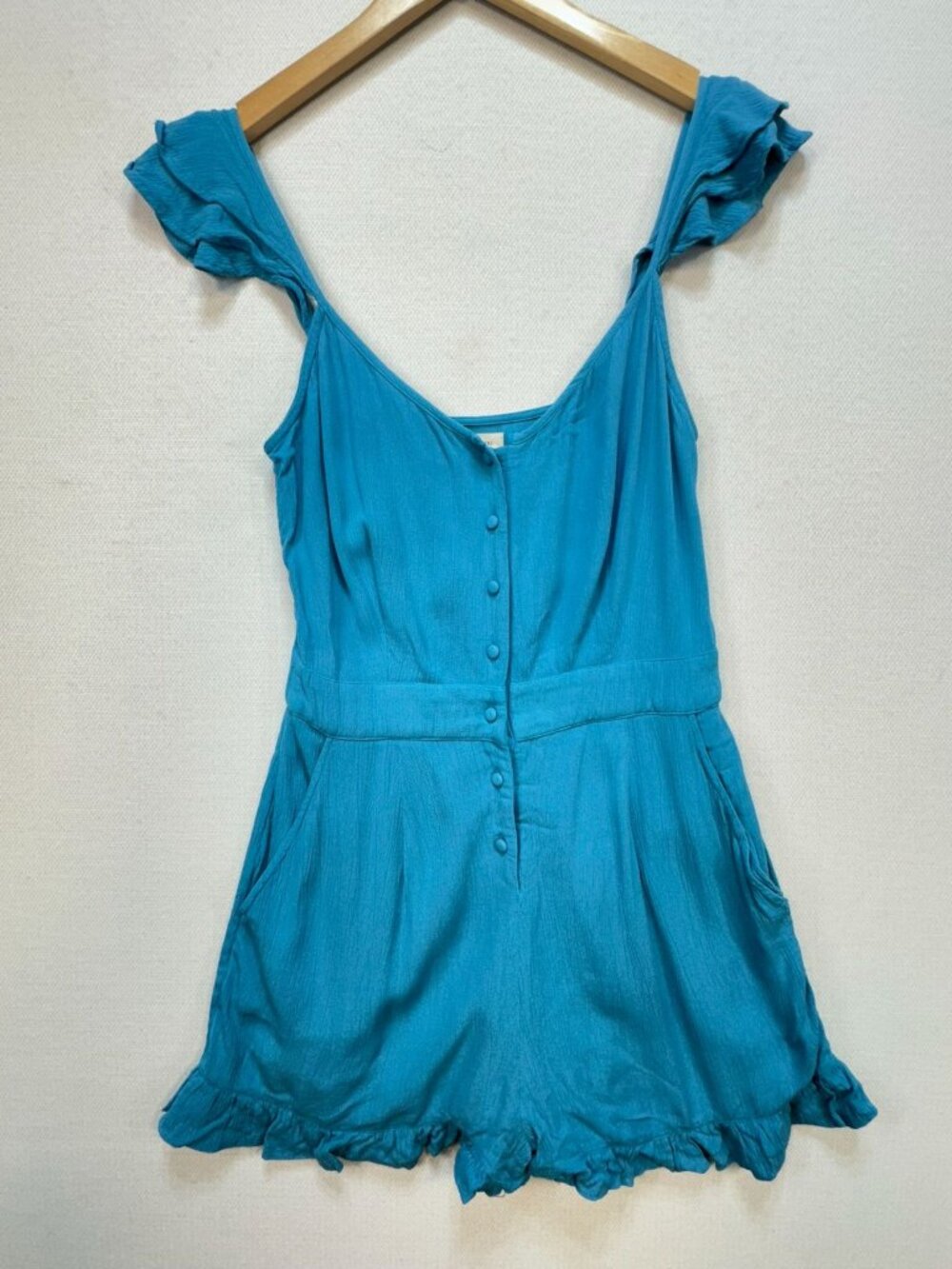 Urban Outfitters Women's Boho Romper Button Down Stretch Size Small Teal Blue